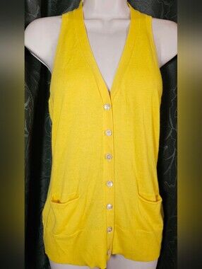 Vince Bright Yellow Button-Front Sleeveless Cardigan Vest
